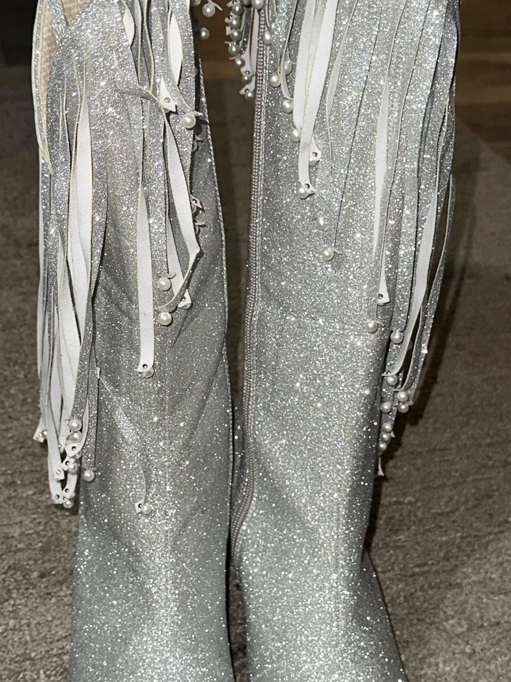 Silver Glitter Fringe Knee-High Women's Boots new